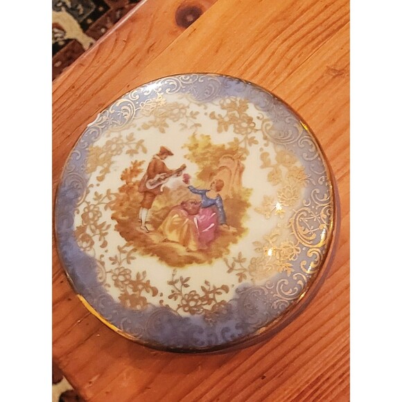 SA Limoges France Castel Trinket Dish French Rococo Hand Painted Courting Lovers - Picture 4 of 14